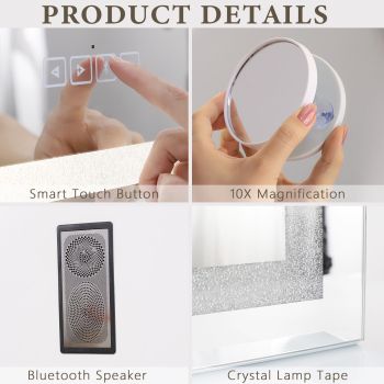 Crystal Vanity Mirror 80CM LED Bluetooth Magnifying