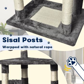 Large Grey Cat Tree Tower Condo with Scratching Post Bed