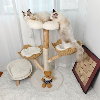 Cat Tree Scratcher Plush Sisal Willow Wood w Basket Cushion