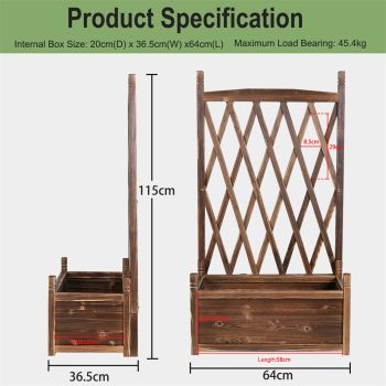 Elevated Wooden Planter Box L-64x36.5x115cm with Trellis