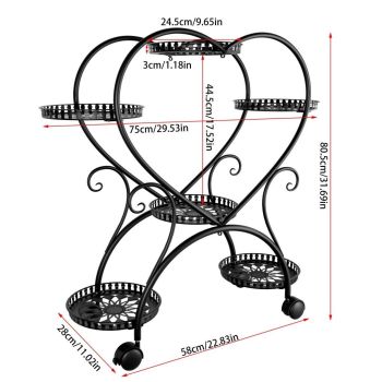 Rolling Metal Plant Stand Indoor Outdoor Garden Display Shelf