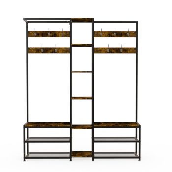 Corner Coat Stand with Shoe Bench Metal & MDF Organizer