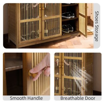 Wooden Shoe Rack XL 4 Tier 3 Doors Drawers Shelves Cabinet Organizer