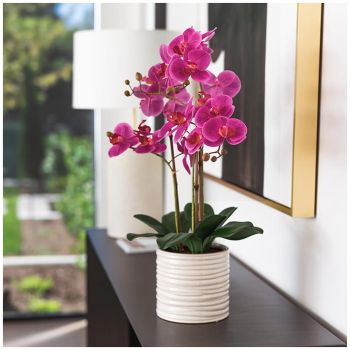 Artificial Orchid With Ribbed Pot 67cm Pink