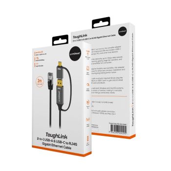 mbeat Tough Link 2m USB & USB-C to RJ45 Ethernet Cable - Space Grey