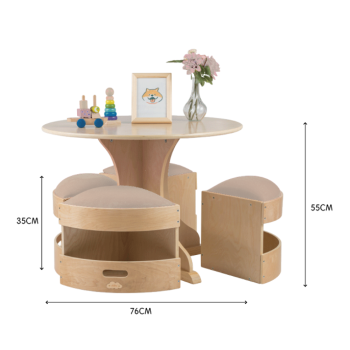 Jooyes Kids Round Wooden Table with Storage Stools Beige - Set Of 5