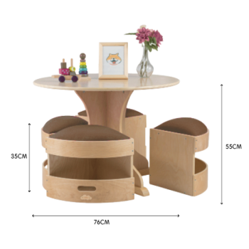 Jooyes Kids Round Wooden Table with Storage Stools Brown - Set Of 5