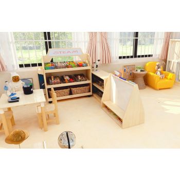 Jooyes Kids 4 Tier Wooden Display Bookcase With White Board And Storage