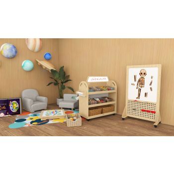 Jooyes Magnetic Mobile Discover Whiteboard with Pegboard - H140cm