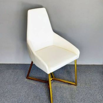 SET OF 4 Dining Chair White PVC Dining Chair Gold Criss Cross Legs