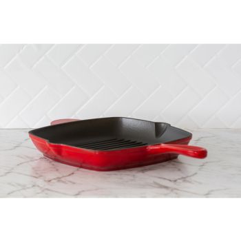 Enamelled Cast Iron Square Grill Pan (44 x 30 x 4.7 cm) - Red