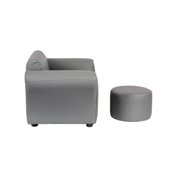 Kids Grey Couch Sofa Chair w/ Footstool in PU Leather