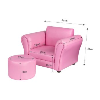 Kids Pink Couch Sofa Chair w/ Footstool in PU Leather