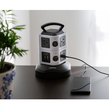 Tower Power Board with 6 Outlets + 2X USB A & 2X USB C