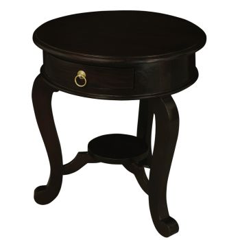 Round Cabriole Leg 1 Drawer Lamp Table (Chocolate)