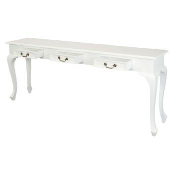 Queen Anne 3 Drawer Sofa Table - White