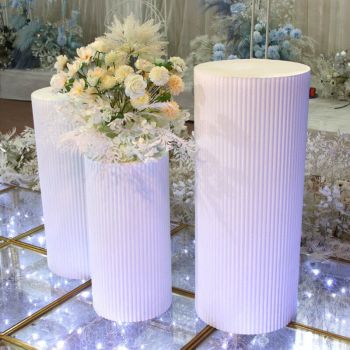3x Metal Wedding Plinths Cylinder Pedestal Stand Ripple Cake Dessert Display