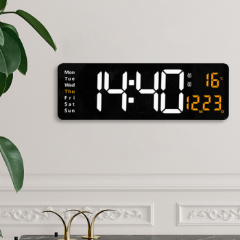 16" Orange Large Digital Big Jumbo LED Wall Desk Clock Display With Temperature Calendar 