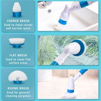 5PCS Rechargeable Spin Scrubber Electric Turbo Scrub Cleaning Brush Cordless Kit