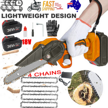 6" Mini Cordless Electric Chainsaw 2X Battery-Powered Wood Cutter Rechargeable