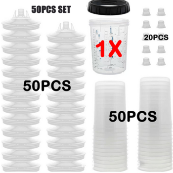 50 Sets Paint Spray Gun Cup Lids Liners Kit with Micron Filter  600ML Clear