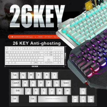 104 Keys Wireless Gaming Keyboard Mouse Set+Mouse Pad, RGB LED Backlit PC/Laptop Black-RGB
