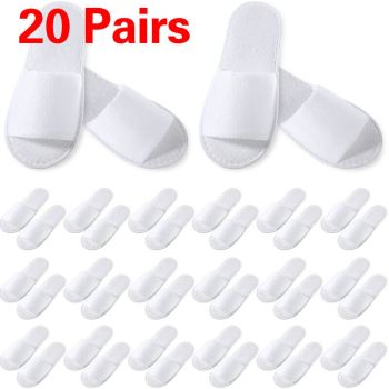 20Pairs Unisex White Disposable Slipper SPA Non-Slip Slippers Hotel Household