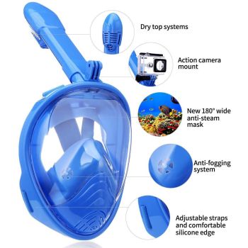 Blue Full Face Snorkel Mask Swimming Breath Dry Diving Goggle Scuba Glass Anti-Fog AU XS