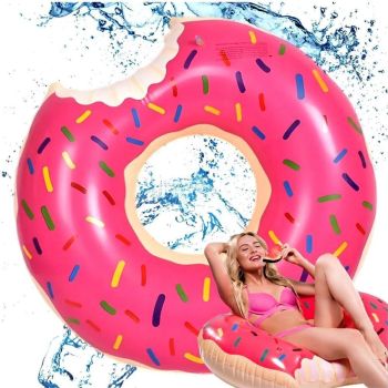 Pink Inflatable Giant Donut Raft Swim Ring Float Swimming Pool Beach Lounge Pink Coff 90CM