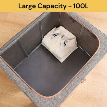 Foldable Storage Box Crushed Steel Frame Clothes Quilt Toys Organizer 100L Random color