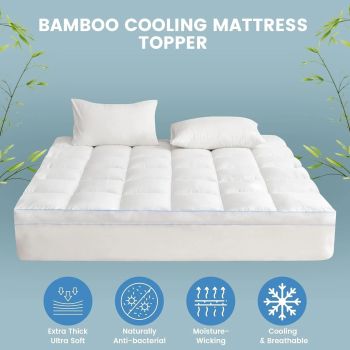 1500GSM Bamboo Mattress Topper Extra Thick 10CM Bed Topper King Single: 107 x 203 + 40 cm