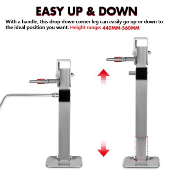 X-BULL 4x 440mm Drop Down Corner Legs Steadies Handle Steel Foot Caravan Trailer Silver 