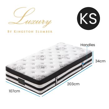 KINGSTON SLUMBER Luxury 34cm King Single Mattress, Medium Firm, Euro Top, 5-Zone Pocket Spring Foam