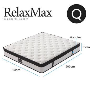 KINGSTON SLUMBER RelaxMax 31cm Queen Mattress, Medium, Euro Top, 5-Zone, Pocket Spring, Knitted Fabric