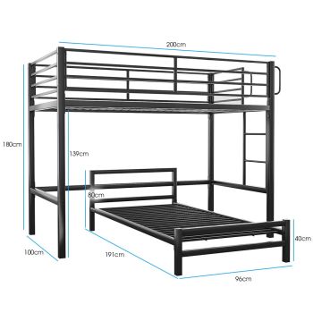 KINGSTON SLUMBER Single Loft Bed And Single Underbed, Multifunctional, Space Saving with Fixed Ladder, Matte Dark Grey