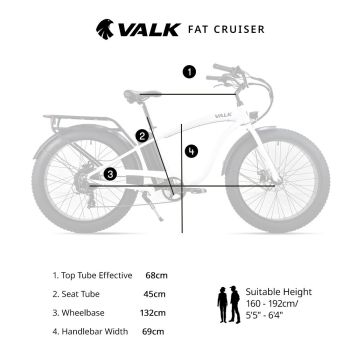 VALK Electric Fat Tyre Cruiser Bike, eBike with Throttle, White