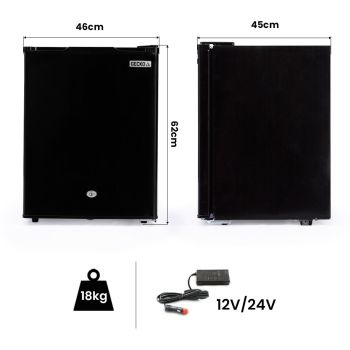 GECKO 70L Portable Bar Fridge and Freezer 12V/24V for Camping, Caravans, Black