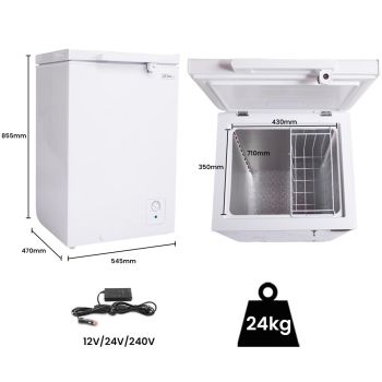 GECKO 100L Portable Chest Freezer, 12V/24V/240V for Motorhome and Caravan, White