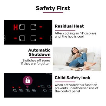 EuroChef 60cm 4 Zone Ceramic Cooktop, 6600W Electric, FlexiZone Adjustable Size Hobs, Touch Controls