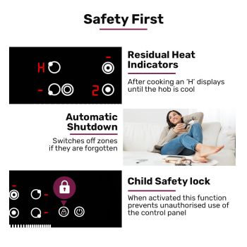 EuroChef 90cm 5 Zone Ceramic Cooktop, 8900W Electric, FlexiZone Adjustable Size Hobs, Touch Controls