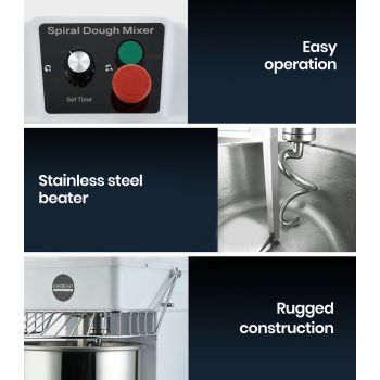 EUROCHEF 10L Spiral Dough Mixer Commercial Machine Bakery Kneader Small Litre