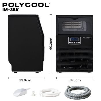 POLYCOOL Commercial Ice Maker Machine, up to 35kg/24hr, Timer & Self Cleaning Programs