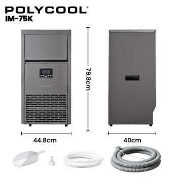POLYCOOL Commercial Ice Maker Machine, up to 75kg/24hr, Timer & Self Cleaning Programs