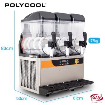 POLYCOOL 36L Triple Tank Commercial Slush Machine, Digital Control Panel, SAA Approved, Juice and Frozen Slushy Maker