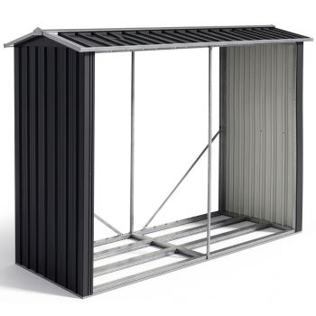 PLANTCRAFT Galvanised Steel Firewood Storage Garden Shed, Anti Corrosion Frame, Easy Assembly, Gloss Black Powder Coat Finish, Pitched Roof