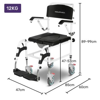 Equipmed Commode Shower Chair, Over Toilet or Bedside 136kg Capacity Aluminium frame with Wheels, Black