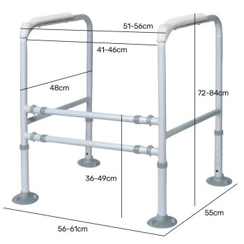 Equipmed Over Toilet Support Frame Safety Grab Aid Rail, 125kg Capacity, Adjustable Height and Width