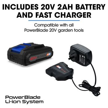 POWERBLADE HH4 20V Cordless Electric Hedge Trimmer Kit, with Lithium Battery and Fast Charger