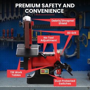 BAUMR-AG Bench Vertical Belt and Disc Sander Combo, 25mm Linisher, 125mm Sanding Disc, Brushless Motor, Dust Collection Ports