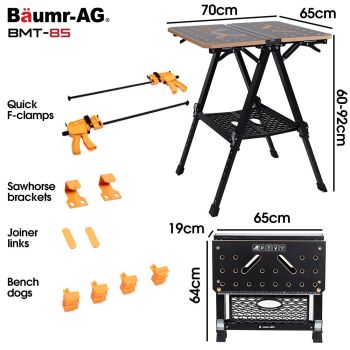 BAUMR-AG Portable Multifunction Workbench, 2-in-1 Worktable and Sawhorse, Height Adjustable, Expandable